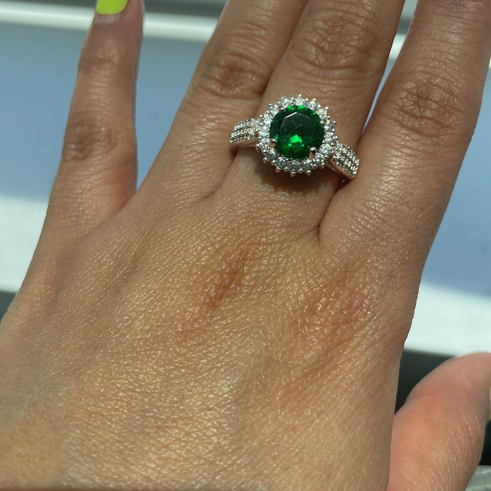 Silver Green Ring Sz.8